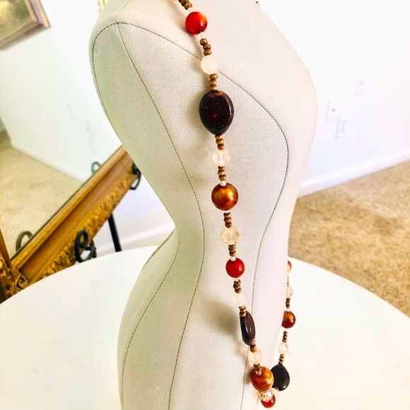 Vintage Glass Bead Necklace & Multi Strand Wood Buckle Bracelet - Picture 4 of 15